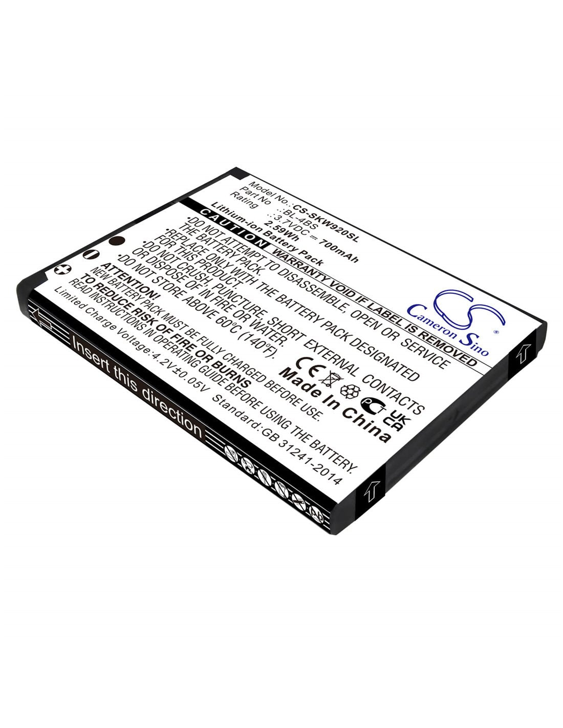 3.7V, Li-ion, 700mAh, Hotspot battery fits Skyroam, Bl-4bs, Gmate, Gmate Plus, 2.59Wh Hotspot Cameron Sino Technology Limited