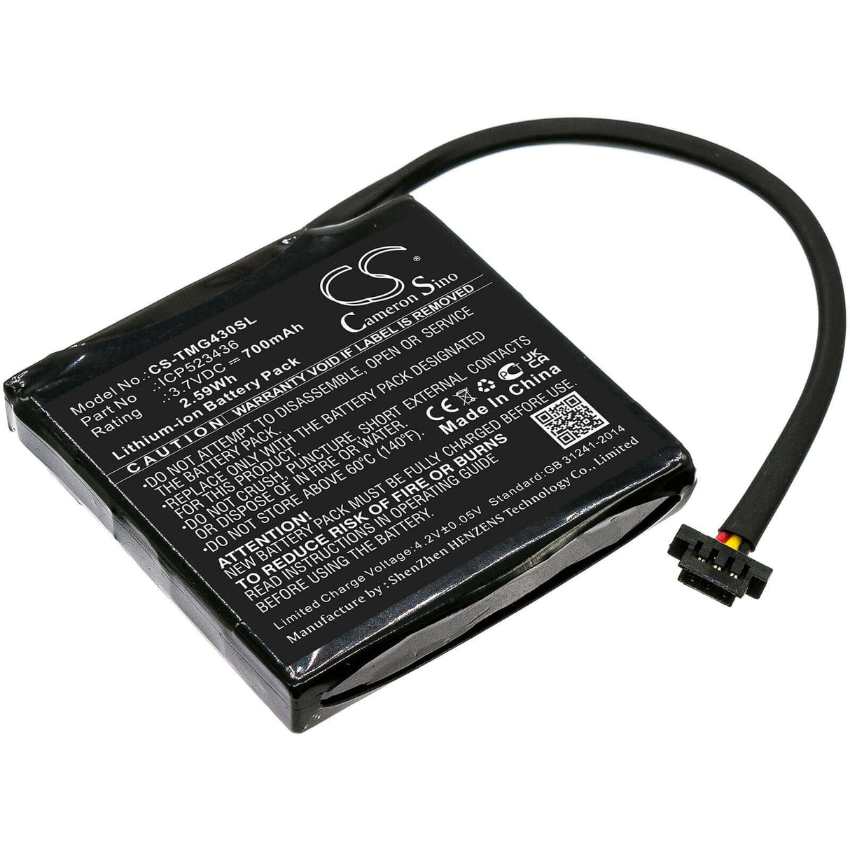 3.7V, Li-ion, 700mAh, GPS battery fits Tomtom, Icp523436, 4fb40, Go 400 4.3" Satnav, 2.59Wh GPS, Navigator Cameron Sino Technology Limited