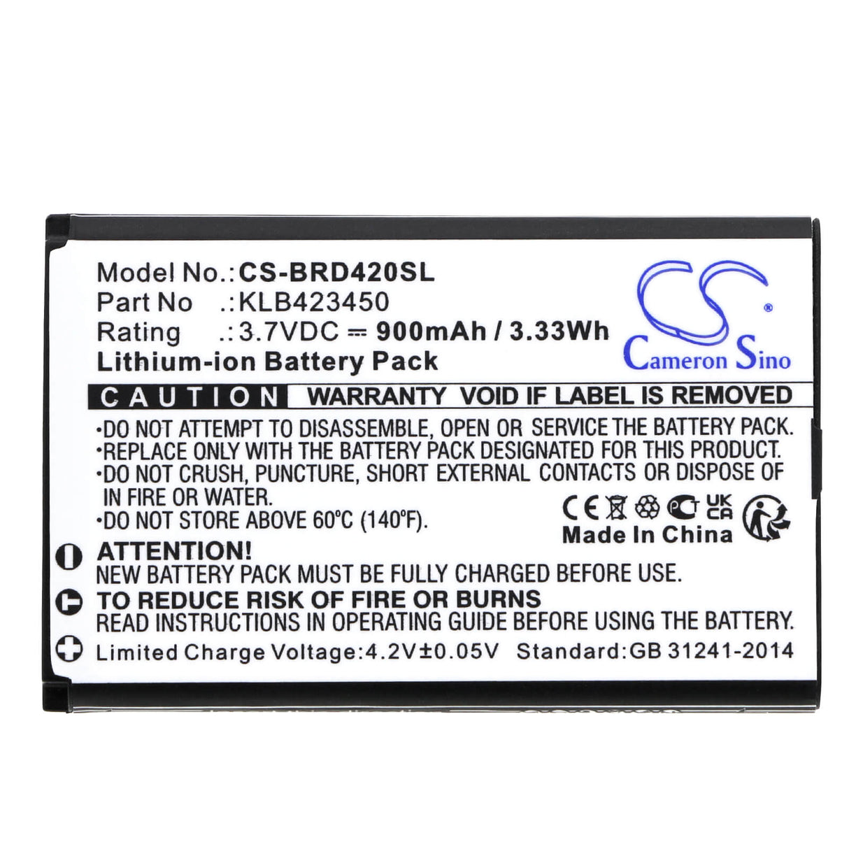 3,7V, Li-ion, 900mAh, batterie de smartphone compatible avec Brondi, Klb423450, Amico Comfort, Amico Pratico, 3,33Wh Mobile, SmartPhone Cameron Sino Technology Limited (Smartphone)