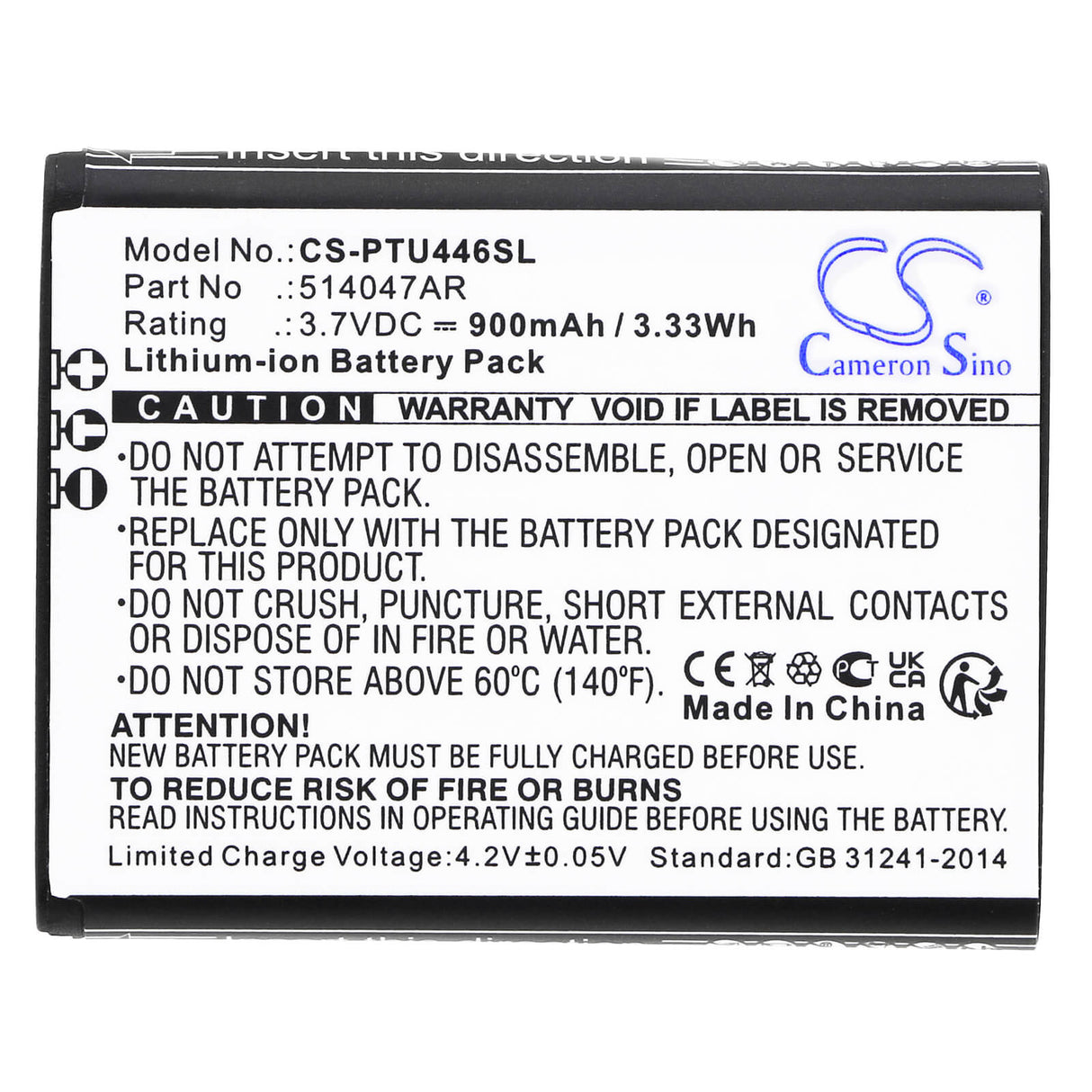 3.7V, Li-ion, 900mAh, SmartPhone battery fits Panasonic, 514047ar, Kx-tu446, Kx-tu446/4, 3.33Wh Mobile, SmartPhone Cameron Sino Technology Limited (Smartphone)
