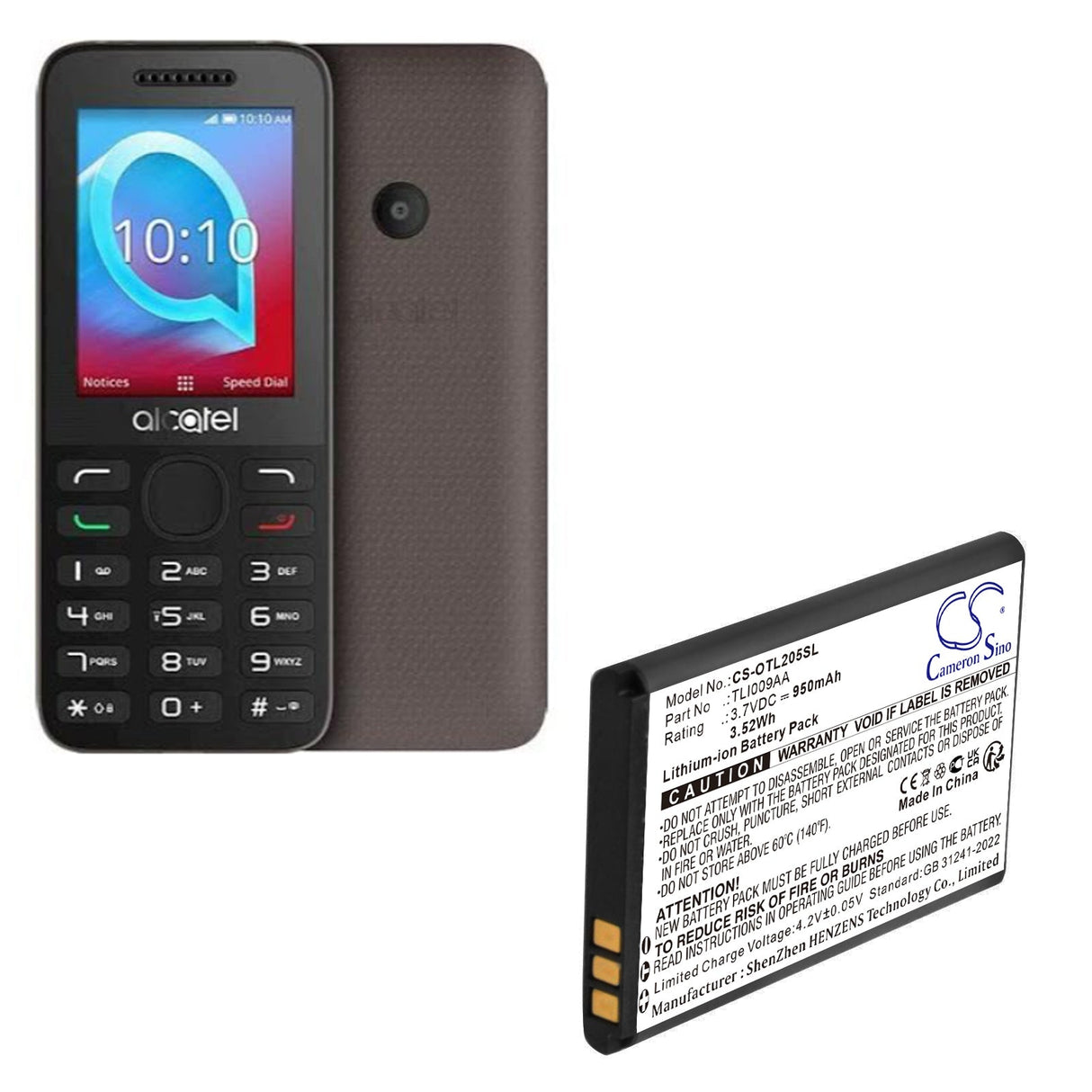 3,7V, Li-ion, 950mAh, batterie de téléphone mobile, smartphone compatible avec Alcatel, One Touch 2053, Ot-2038x, 3,52Wh Mobile, Smartphone Cameron Sino Technology Limited (Smartphone)