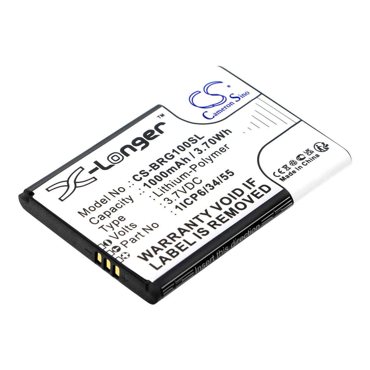 3.7V, Li-Polymer, 1000mAh, SmartPhone battery fits Brondi, 1icp6/34/55, Amico Gentile, 3.7Wh Mobile, SmartPhone Cameron Sino Technology Limited (Smartphone)