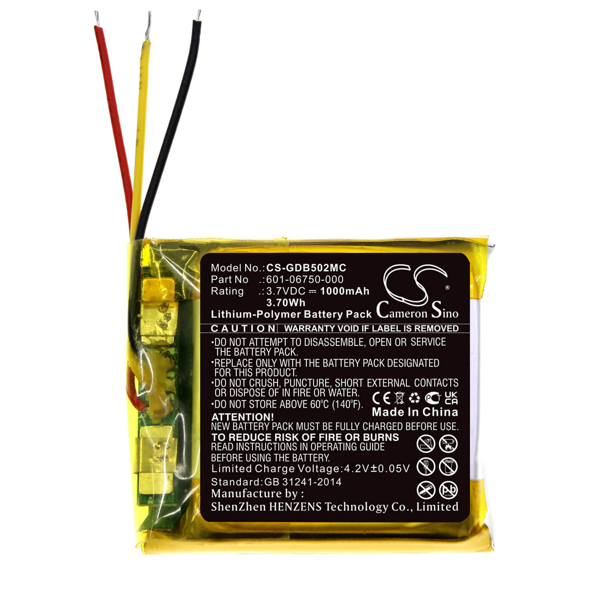 3.7V, Li-Polymer, 800mAh, Camera battery fits Gopro, 601-06750-000, Chdhs-101, Chdhs-501, 2.96Wh Camera Cameron Sino Technology Limited (Camera)