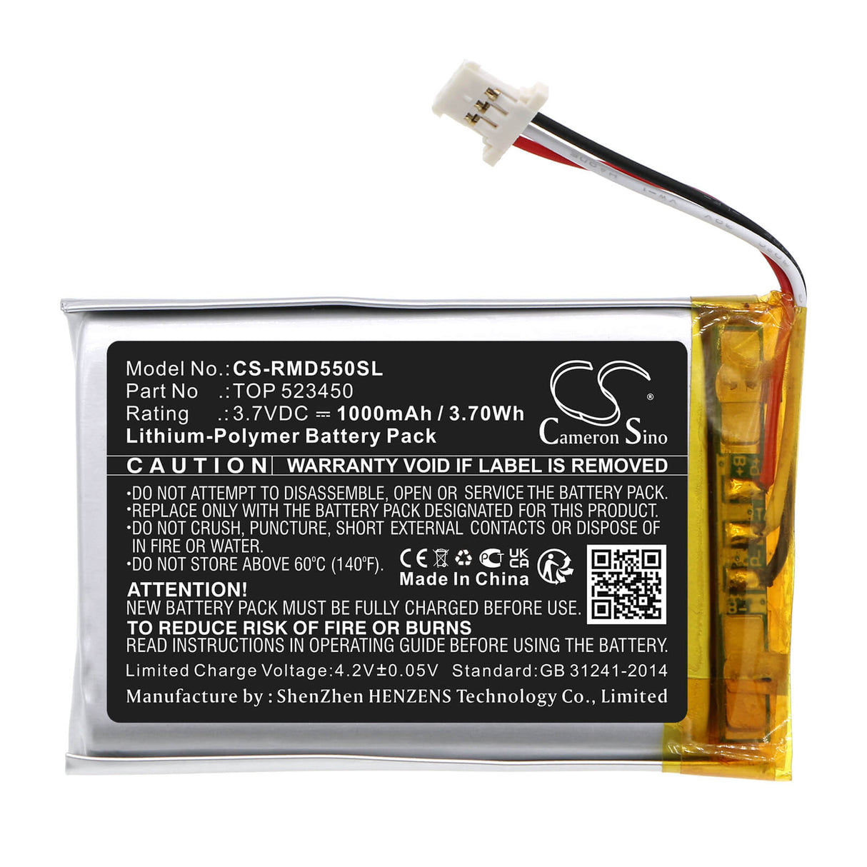 3.7V, Li-Polymer, 1000mAh, GPS battery fits Rand Mcnally, Top 523450, Tnd-540, Tnd-550, 3.7Wh GPS, Navigator Cameron Sino Technology Limited