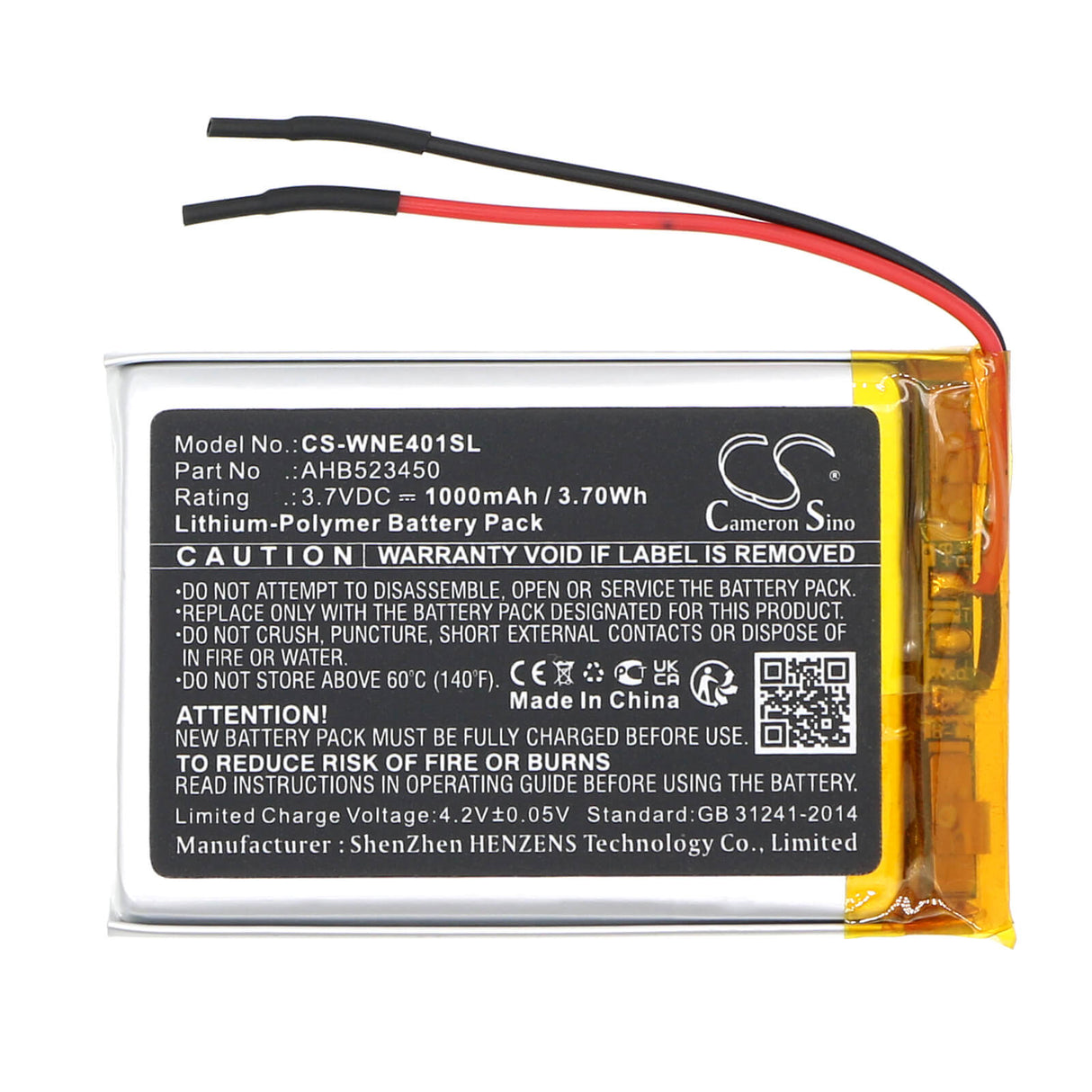3.7V, Li-Polymer, 1000mAh, GPS battery fits Weenect, Ahb523450, Silber We401, 3.7Wh GPS, Navigator Cameron Sino Technology Limited