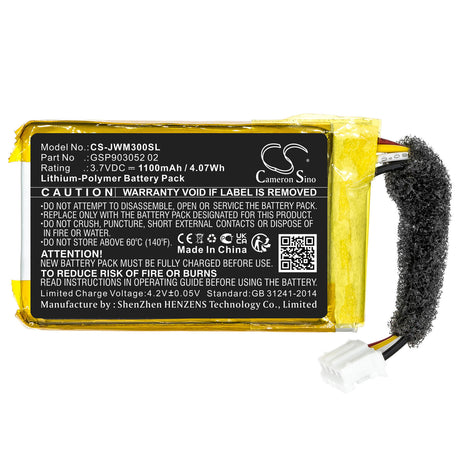 3.7V, Li-Polymer, 1100mAh, Speaker battery fits Jbl, Wind 3, Wind 3s, 4.07Wh Speaker Cameron Sino Technology Limited