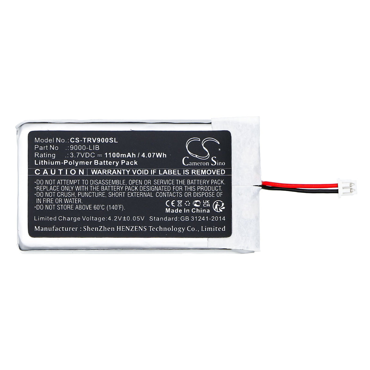 3.7V, Li-Polymer, 1100mAh, GPS battery fits Trail Tech, 9000-b800, Voyager, 4.07Wh GPS, Navigator Cameron Sino Technology Limited