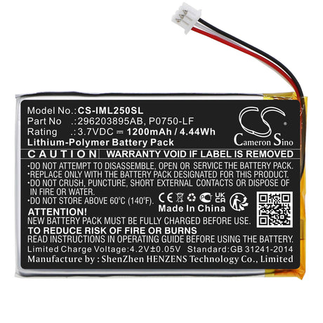 3.7V, Li-Polymer, 1200mAh, Payment Terminal battery fits Ingenico, 296203895ab, Link 2500, 4.44Wh Payment Terminal Cameron Sino Technology Limited