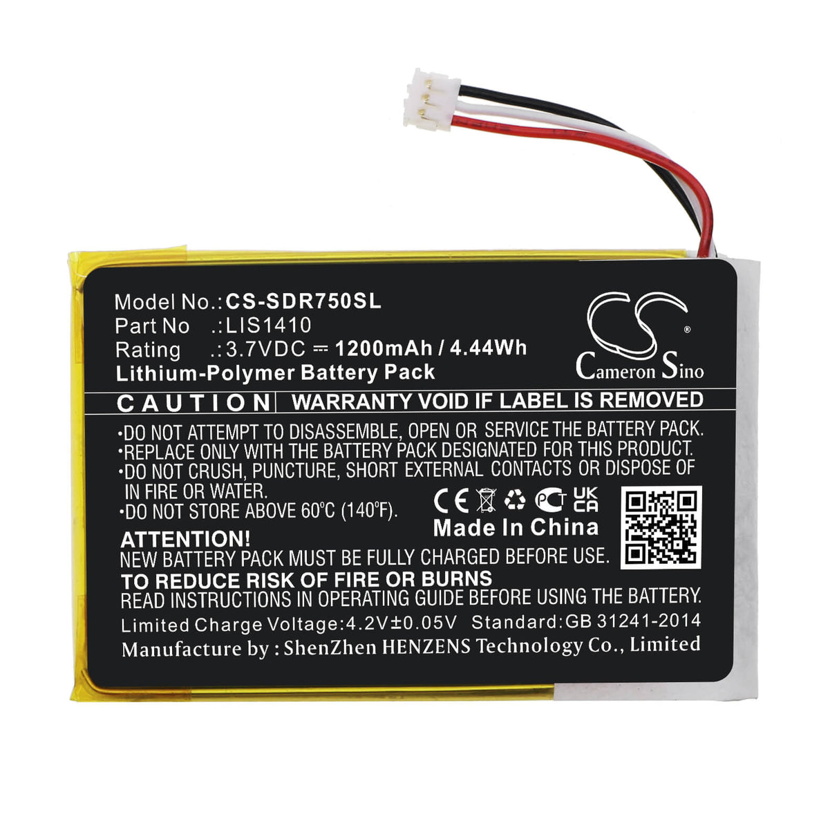 3.7V, Li-Polymer, 1200mAh, Headset battery fits Sony, Lis1410, Mdr-ds7500, 4.44Wh Wireless Headset Cameron Sino Technology Limited