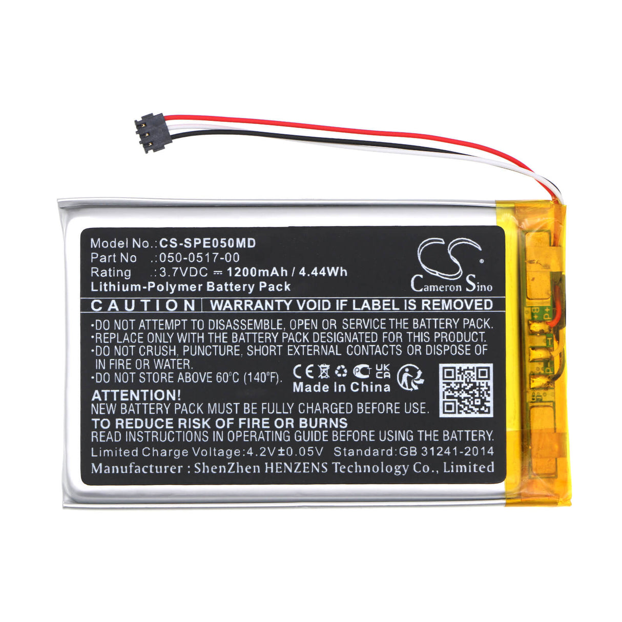 3.7V, Li-Polymer, 1200mAh, Medical battery fits Spacelabs, 050-0517-00, Evo, Evo 4, 4.44Wh Medical Cameron Sino Technology Limited (Medical)