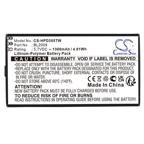 3.7V, Li-Polymer, 1300mAh, Two-Way Radio battery fits Hytera, Bl2009, Pd355, Pd362i, 4.81Wh Two-Way Radio Cameron Sino Technology Limited