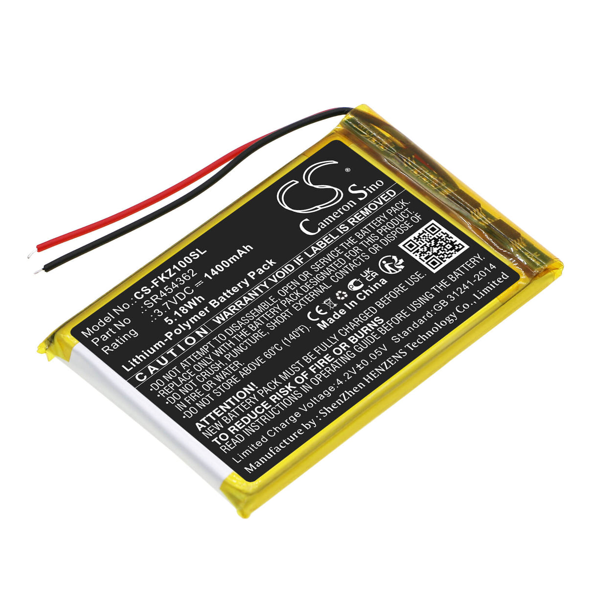 3.7V, Li-Polymer, 1400mAh, GPS battery fits Falk, Sr454362, Fa Z10, Neo 620, 5.18Wh GPS, Navigator Cameron Sino Technology Limited