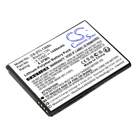 3.7V, Li-Polymer, 1450mAh, SmartPhone battery fits Zte, Li3816t43p4h604550, Blade L130, Grand Max, 5.37Wh Mobile, SmartPhone Cameron Sino Technology Limited (Smartphone)