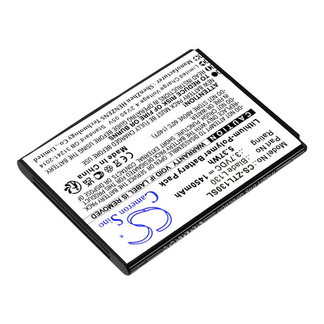 3.7V, Li-Polymer, 1450mAh, SmartPhone battery fits Zte, Li3816t43p4h604550, Blade L130, Grand Max, 5.37Wh Mobile, SmartPhone Cameron Sino Technology Limited (Smartphone)