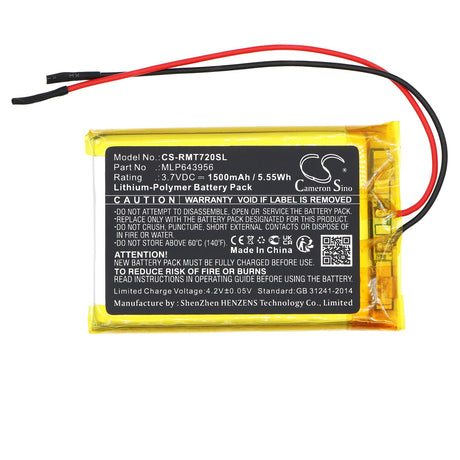 3.7V, Li-Polymer, 1500mAh, GPS battery fits Rand Mcnally, Mlp643956, Tnd-720, 5.55Wh GPS, Navigator Cameron Sino Technology Limited
