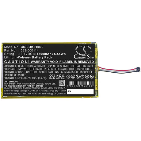 3.7V, Li-Polymer, 1500mAh, Keyboard,Mouse battery fits Logitech, 533-000114, Iiiuminated Keyboard K810, K810, 5.55Wh Keyboard,Mouse Cameron Sino Technology Limited