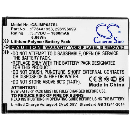 3.7V, Li-Polymer, 1800mAh, Payment Terminal battery fits Ingenico, 296196699, Imp627, Imp627-usblu01a, 6.66Wh Payment Terminal Cameron Sino Technology Limited