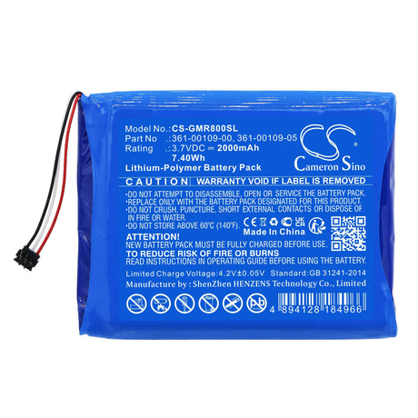 3.7V, Li-Polymer, 2000mAh, GPS battery fits Garmin, 361-00109-00, Dezl Otr800, Dezl Otr800 Mt-s, 7.4Wh GPS, Navigator Cameron Sino Technology Limited