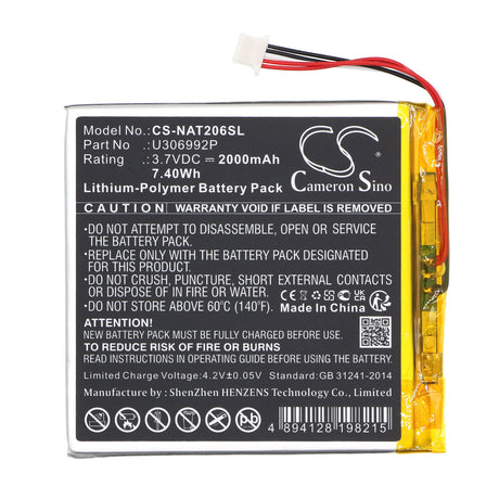 3.7V, Li-Polymer, 2000mAh, Tablet Battery fits Onn, 100005206, 100026191, 7.40Wh Tablet Cameron Sino Technology Limited