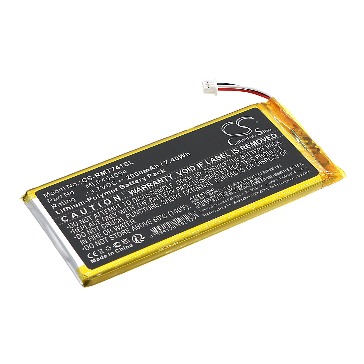 3.7V, Li-Polymer, 2000mAh, GPS battery fits Rand Mcnally, Mlp454094, Tnd-740c, 7.4Wh GPS, Navigator Cameron Sino Technology Limited