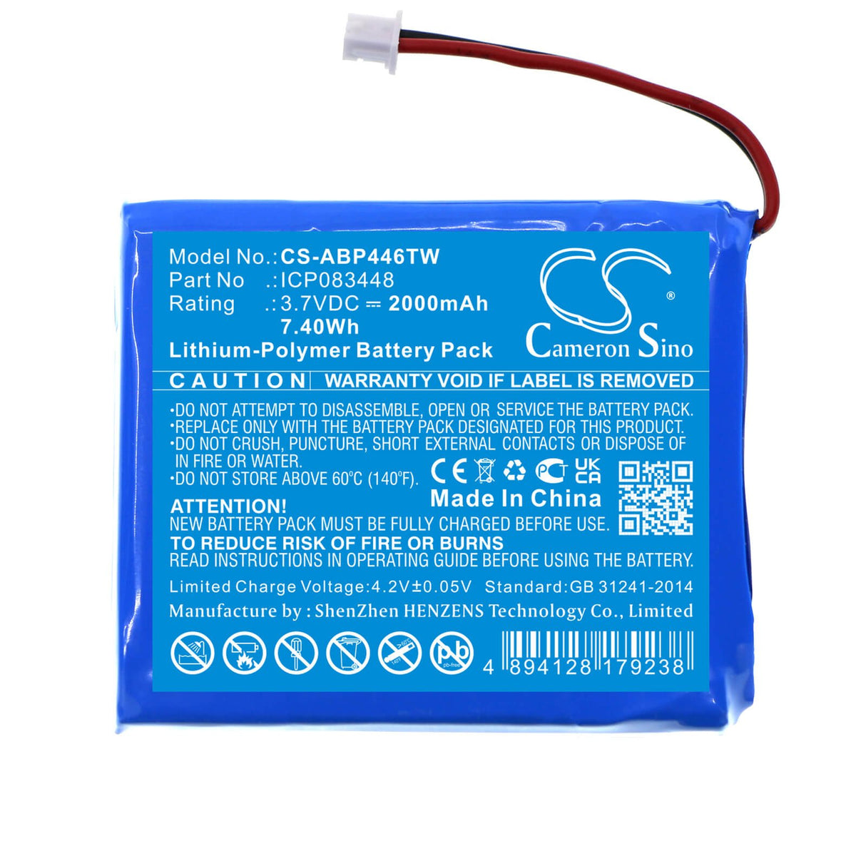 3.7V, Li-Polymer, 2000mAh, Two-Way Radio battery fits Midland, Stabo, Icp083448, Bambini Babysitter, Tectalk Float, 7.4Wh Two-Way Radio Cameron Sino Technology Limited