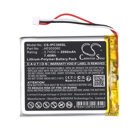 3.7V, Li-Polymer, 2000mAh, Media Player battery fits Apple, Ae505060, A1040, A1059, 7.4Wh Media Player Cameron Sino Technology Limited