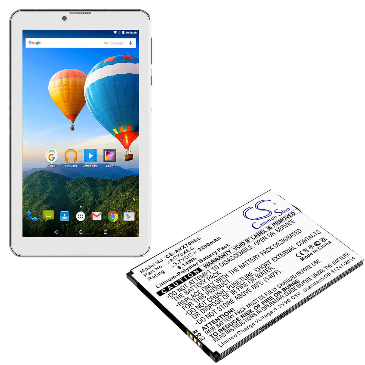 3.7V, Li-Polymer, 2200mAh, SmartPhone battery fits Archos, Ac70xec, 70 Xenon, 70 Xeon Color, 8.14Wh Mobile, SmartPhone Cameron Sino Technology Limited (Suspended)