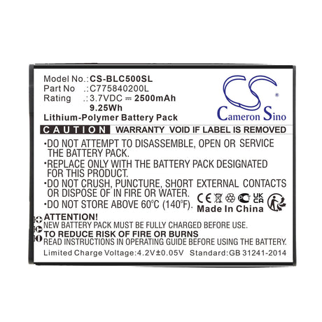 3.7V, Li-Polymer, 2500mAh, SmartPhone battery fits Blu, C775840200l, C010q, C5, 9.25Wh Mobile, SmartPhone Cameron Sino Technology Limited (Smartphone)
