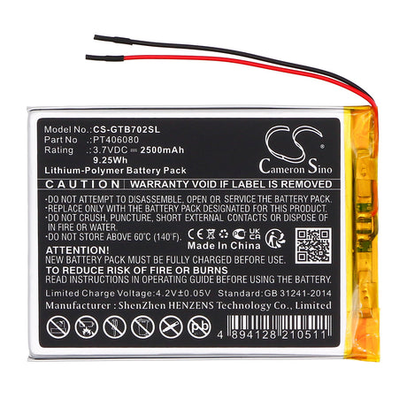 3.7V, Li-Polymer, 2500mAh, Tablet battery fits 3go, Geotab 7, Gt7002, 9.25Wh Tablet Cameron Sino Technology Limited
