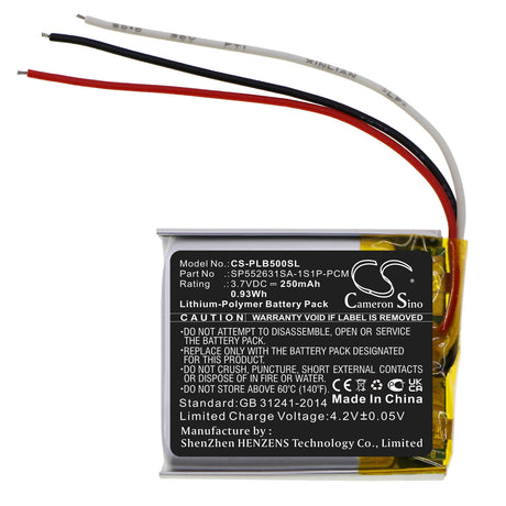 3.7V, Li-Polymer, 250mAh, Headset battery fits Plantronics, Sp552631sa-1s1p-pcm, 9313sw, Backbeat 500, 0.93Wh Wireless Headset Cameron Sino Technology Limited