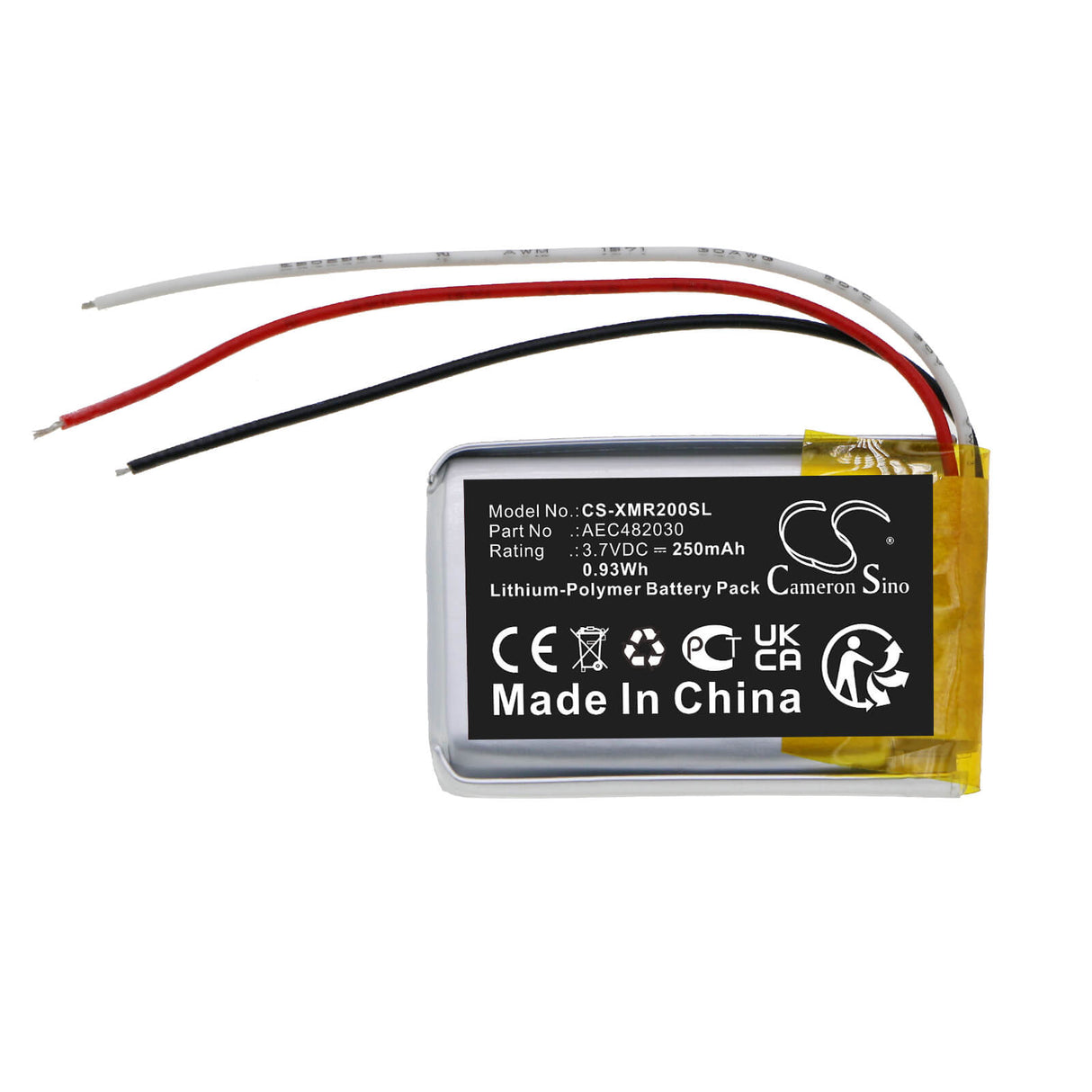 3.7V, Li-Polymer, 250mAh, Headset battery fits Xiaomi, Aec482030, Air 2 Charger Box, 0.93Wh Wireless Headset Cameron Sino Technology Limited