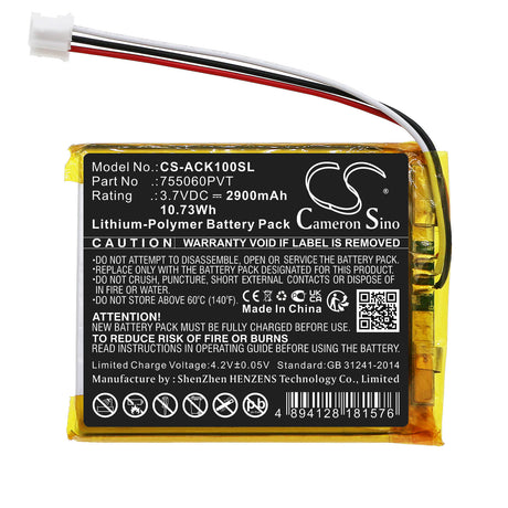 3.7V, Li-Polymer, 2900mAh, Diagnostic Scanner battery fits Autokeysprotool, 755060pvt, Ck-100, 10.73Wh Diagnostic Scanner Cameron Sino Technology Limited