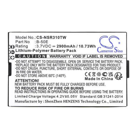 3.7V, Li-Polymer, 2900mAh, Two-Way Radio battery fits Inrico, B-50e, T310, 10.73Wh Two-Way Radio Cameron Sino Technology Limited