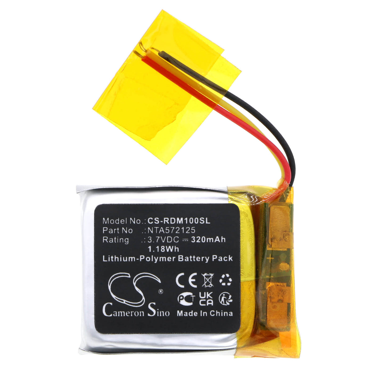 3.7V, Li-Polymer, 320mAh, Headset battery fits Rode, Nta572125, Go Receiver, Go Transmitter, 1.18Wh Wireless Headset Cameron Sino Technology Limited
