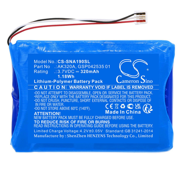 3.7V, Li-Polymer, 320mAh, Headset battery fits Agfeo, Snom, Ak320a, Ip Multi-cell, Multi-cell Headset, 1.18Wh Wireless Headset Cameron Sino Technology Limited
