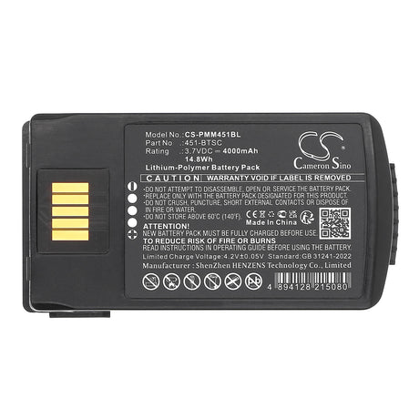 3.7V, Li-Polymer, 4000mAh, Barcode Scanner battery fits Point Mobile, 451-btsc, Pm451, 14.8Wh Barcode Scanner Cameron Sino Technology Limited