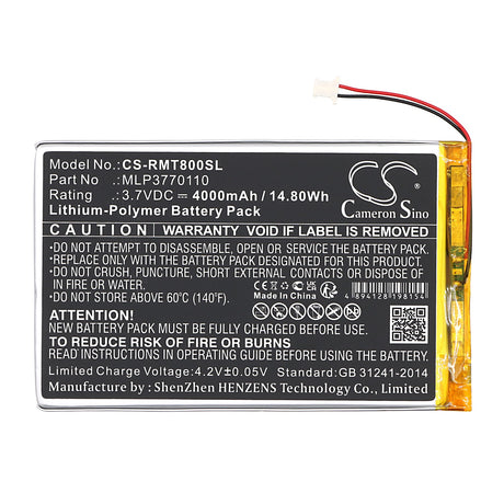 3.7V, Li-Polymer, 4000mAh, GPS battery fits Rand Mcnally, Mlp3770110, Tnd-t80a, Tnd-t80b, 14.8Wh GPS, Navigator Cameron Sino Technology Limited
