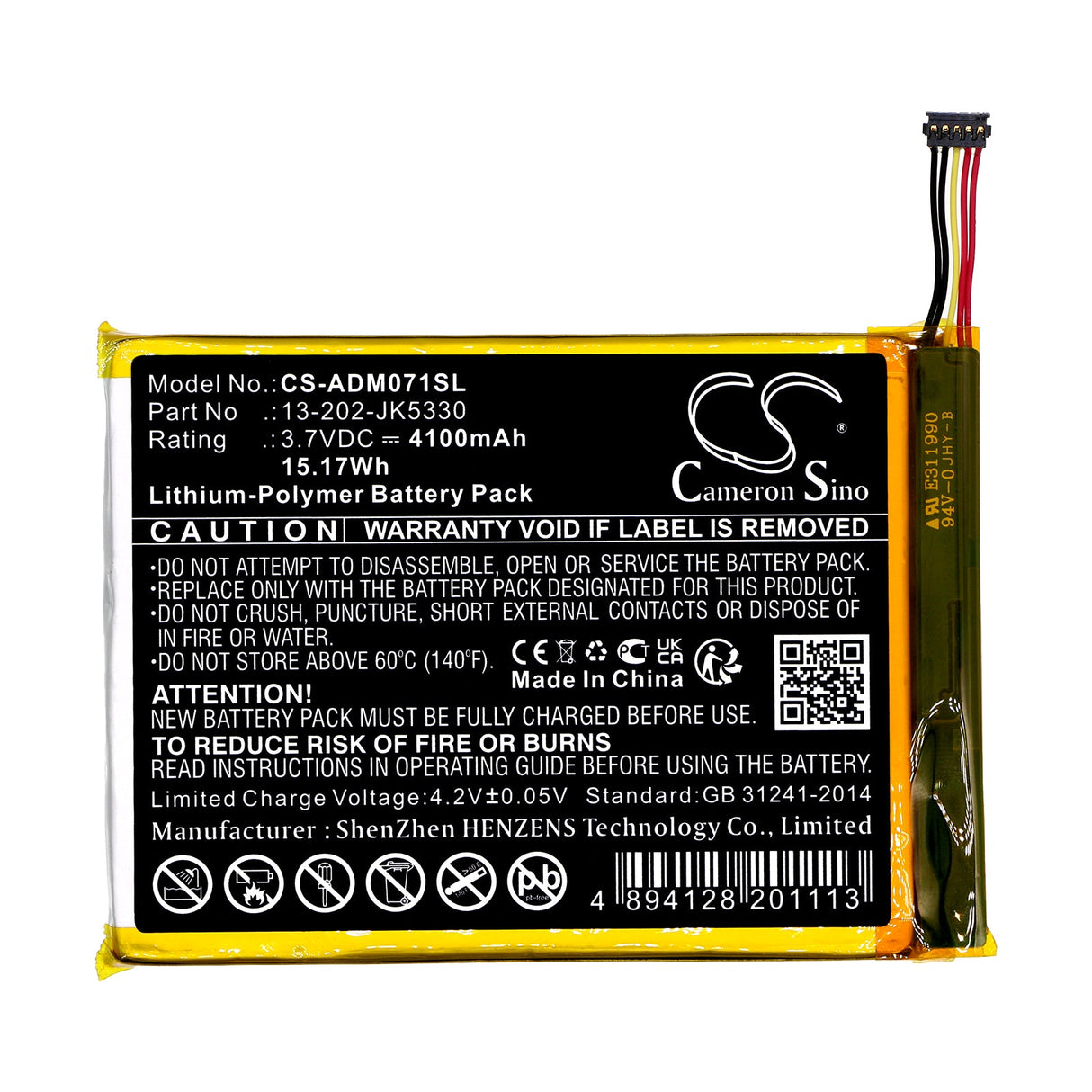 3.7V, Li-Polymer, 4100mAh, Tablet Battery fits Advantech, Mica-071, Mica-071-051, 15.17Wh Tablet Cameron Sino Technology Limited