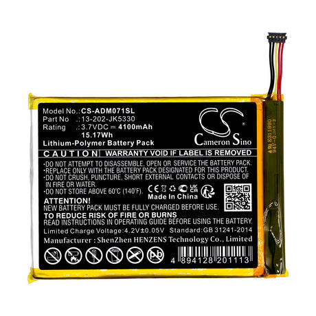 3.7V, Li-Polymer, 4100mAh, Tablet Battery fits Advantech, Mica-071, Mica-071-051, 15.17Wh Tablet Cameron Sino Technology Limited