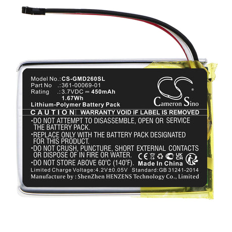 3.7V, Li-Polymer, 450mAh, Dog Collar battery fits Garmin, 010-11925-00, 010-02608-10, Delta Receiver, 1.67Wh Dog Collar Cameron Sino Technology Limited