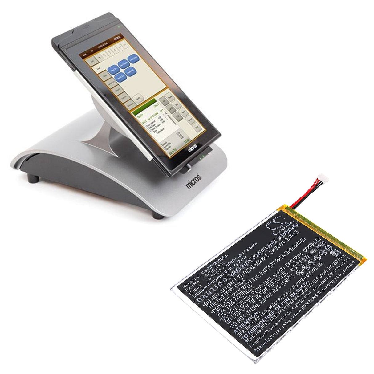 3.7V, Li-Polymer, 5000mAh, Tablet battery fits Micros, Mtablet, 18.5Wh Tablet Cameron Sino Technology Limited