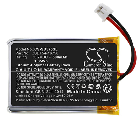 3.7V, Li-Polymer, 500mAh, Dog Collar battery fits Sportdog, Sdt54-16750, Sd-575, Sd-575e, 1.85Wh Dog Collar Cameron Sino Technology Limited