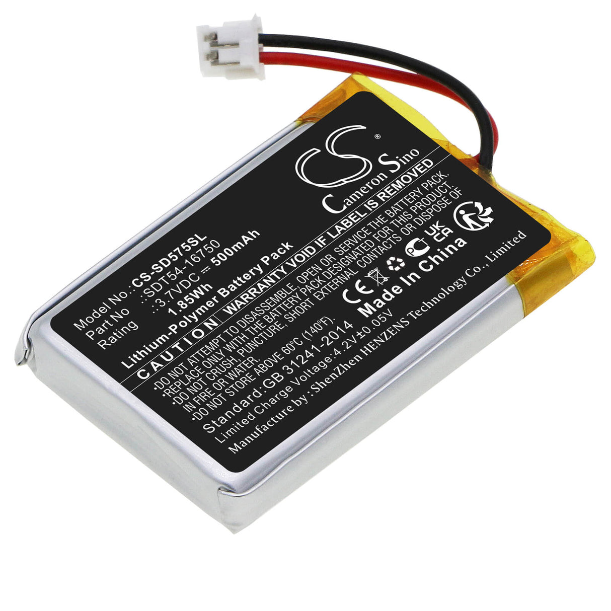 3.7V, Li-Polymer, 500mAh, Dog Collar battery fits Sportdog, Sdt54-16750, Sd-575, Sd-575e, 1.85Wh Dog Collar Cameron Sino Technology Limited