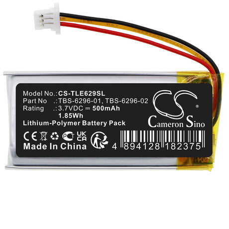 3.7V, Li-Polymer, 500mAh, Headset battery fits Turtle Beach, Tbs-6296-01, Elite Atlas Aero, Elite Atlas Aero Rx, 1.85Wh Wireless Headset Cameron Sino Technology Limited