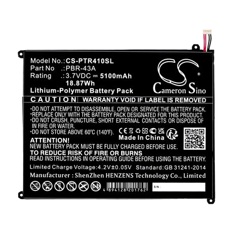 3.7V, Li-Polymer, 5100mAh, Tablet Battery fits Pantech, Element P4100, 18.87Wh Tablet Cameron Sino Technology Limited
