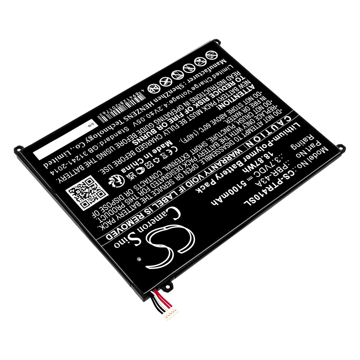 3.7V, Li-Polymer, 5100mAh, Tablet Battery fits Pantech, Element P4100, 18.87Wh Tablet Cameron Sino Technology Limited
