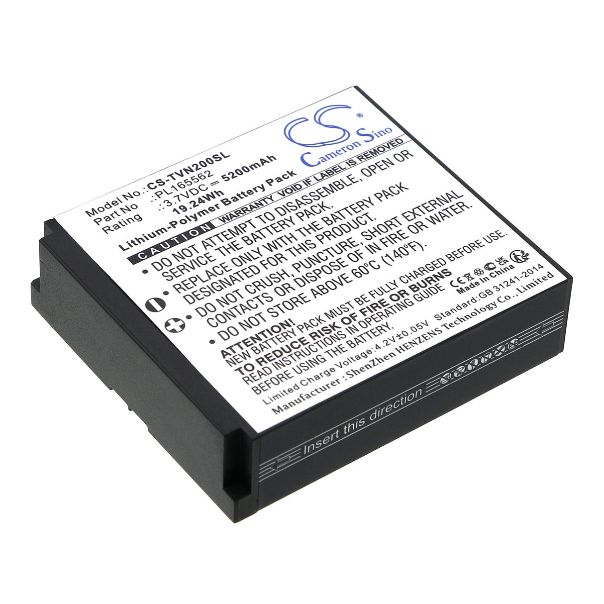 3.7V, Li-Polymer, 5200mAh, GPS battery fits Twonav, Pl165562, Aventura 2, 19.24Wh GPS, Navigator Cameron Sino Technology Limited