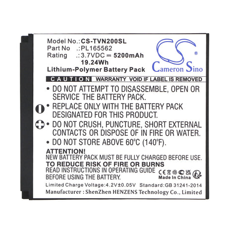 3.7V, Li-Polymer, 5200mAh, GPS battery fits Twonav, Pl165562, Aventura 2, 19.24Wh GPS, Navigator Cameron Sino Technology Limited