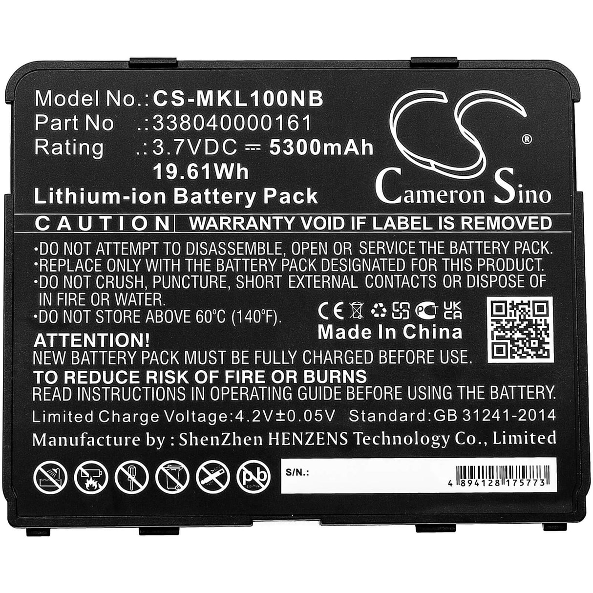 3.7V, Li-Polymer, 5300mAh, Tablet battery fits Matic, 338040000161, Miowork L1000, Miowork L1040, 19.61Wh Tablet Cameron Sino Technology Limited