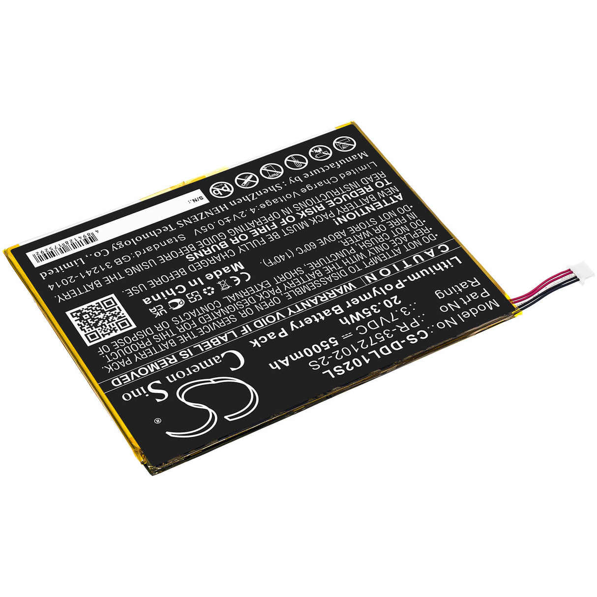 3.7V, Li-Polymer, 5500mAh, Tablet battery fits Digiland, Pr-3572102-2s, Dl1028w, 20.35Wh Tablet Cameron Sino Technology Limited